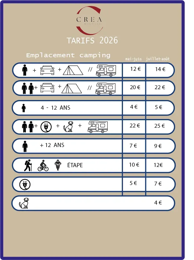 CAMP-PANNEAU TARIFS